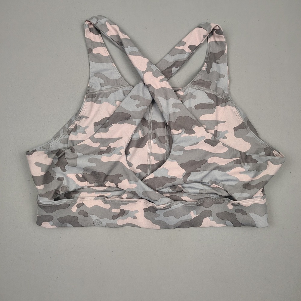 Fabletics Sports Bra Womens XL Pink Camo‎ High Neck Crisscross Back Camouflage - Picture 2 of 6